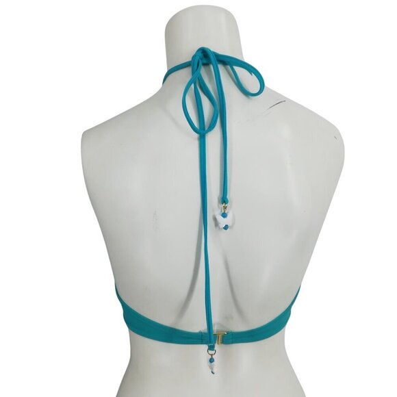 Milly Cabana Halter Bandeau Bikini Top Size 8 Padded Blue Silver Swimsuit - Picture 6 of 12